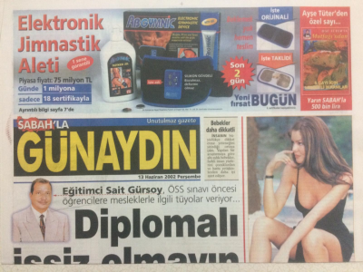 Sabah Gazetesi Günaydın Eki 13 Haziran 2002 - BeyazBir Sevgilim Bile Yok GZ24196 - 1