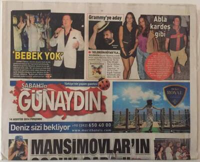 Sabah Gazetesi Günaydın Eki 14 Ağustos 2014 - Kelebeğin Rüyasıyla .. Müziklerini Yapan Rahman Altın Grammyye Aday GZ28132 - 1