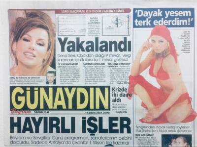 Sabah Gazetesi Günaydın Eki - 14 Şubat 2003 - Hayırlı İşler, Deniz Seki Vergi Kaçırdı GZ41876 - 1