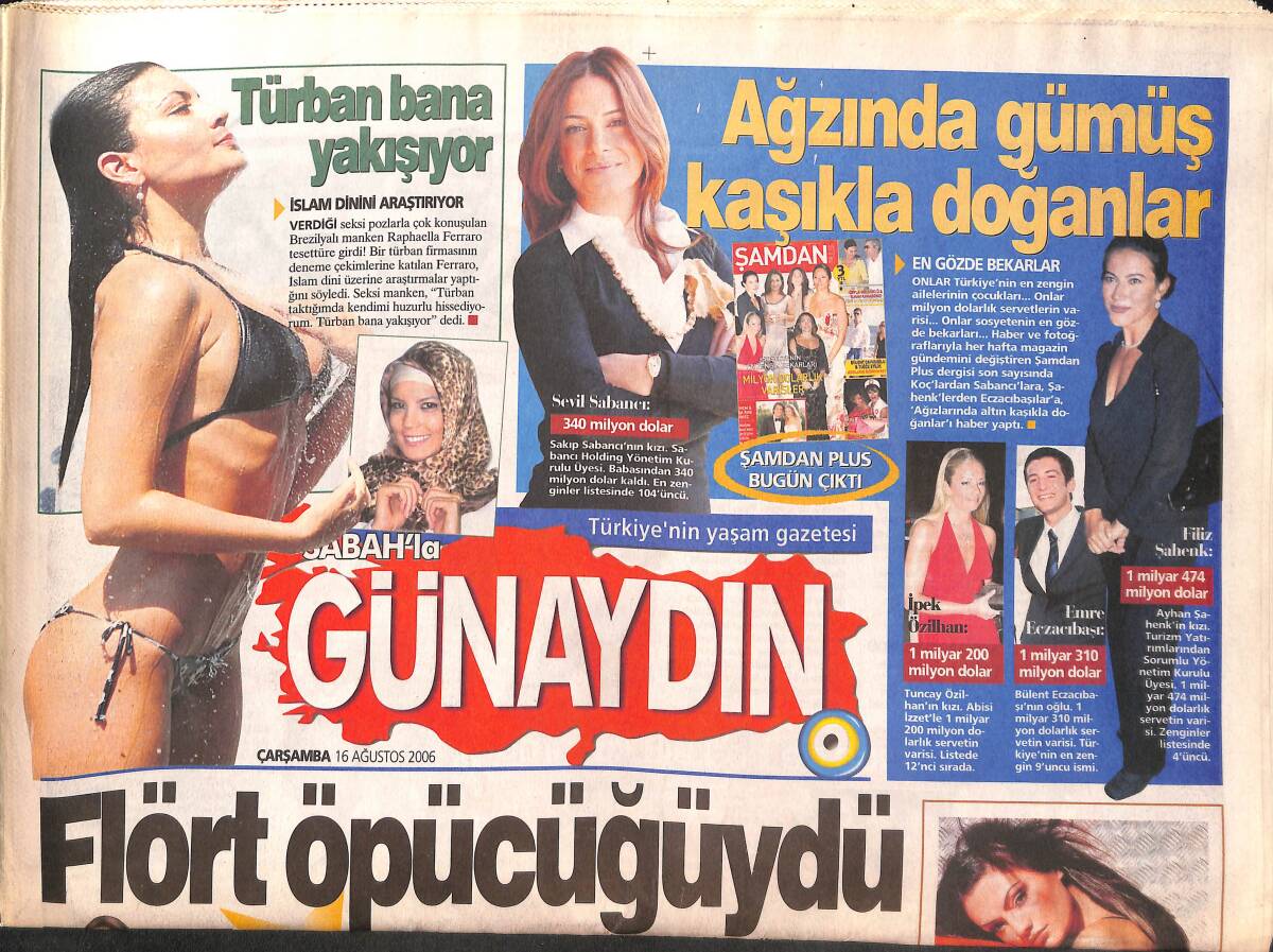 Sabah Gazetesi Günaydın Eki 16 Ağustos 2006 - Özcan Deniz Yönetmen Oluyor! - Ağzında Gümüş Kaşıkla Doğanlar! GZ137847 - 1