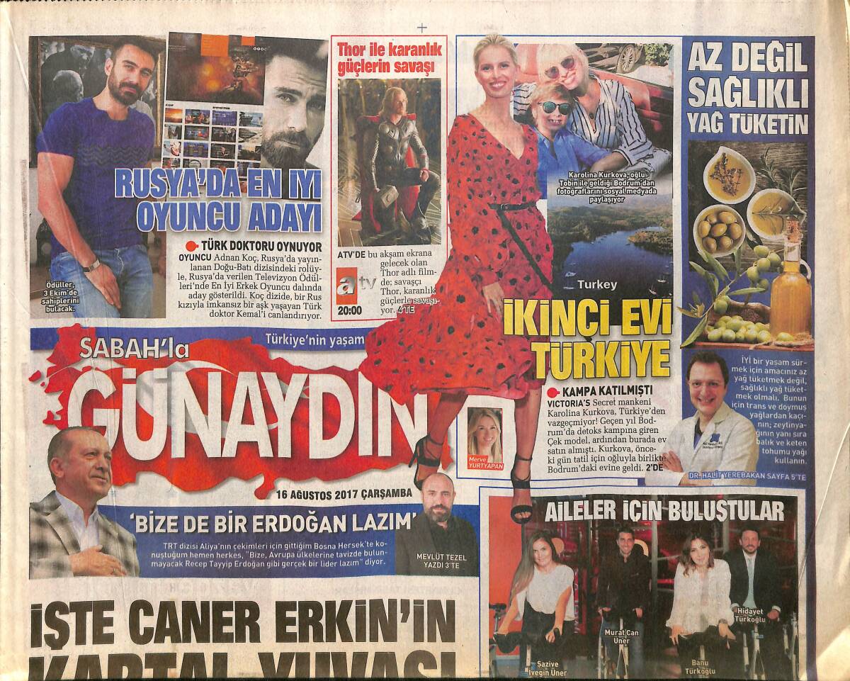 Sabah Gazetesi Günaydın Eki 16 Ağustos 2017 - Caner Erkin Ve Şükran Ovalı - Yılmaz Erdoğan'dan Mutluluk Pozu GZ154195 - 1