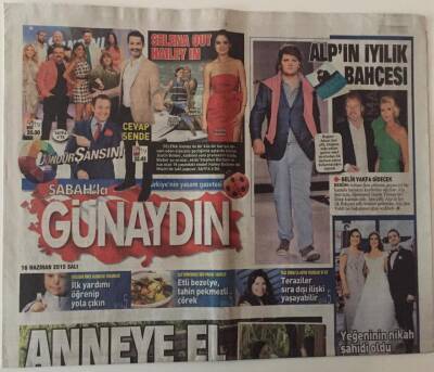 Sabah Gazetesi Günaydın Eki 16 Haziran 2015 - Nurgül Yeşilçay Ve Oğlu Nejat Şakalaştı , Selena Out Haıley In GZ28143 - 1