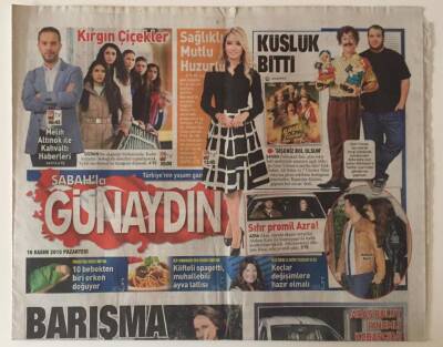 Sabah Gazetesi Günaydın Eki 16 Kasım 2015 - Burçin Terzioğlundan Barışma Öpücüğü GZ31282 - 1