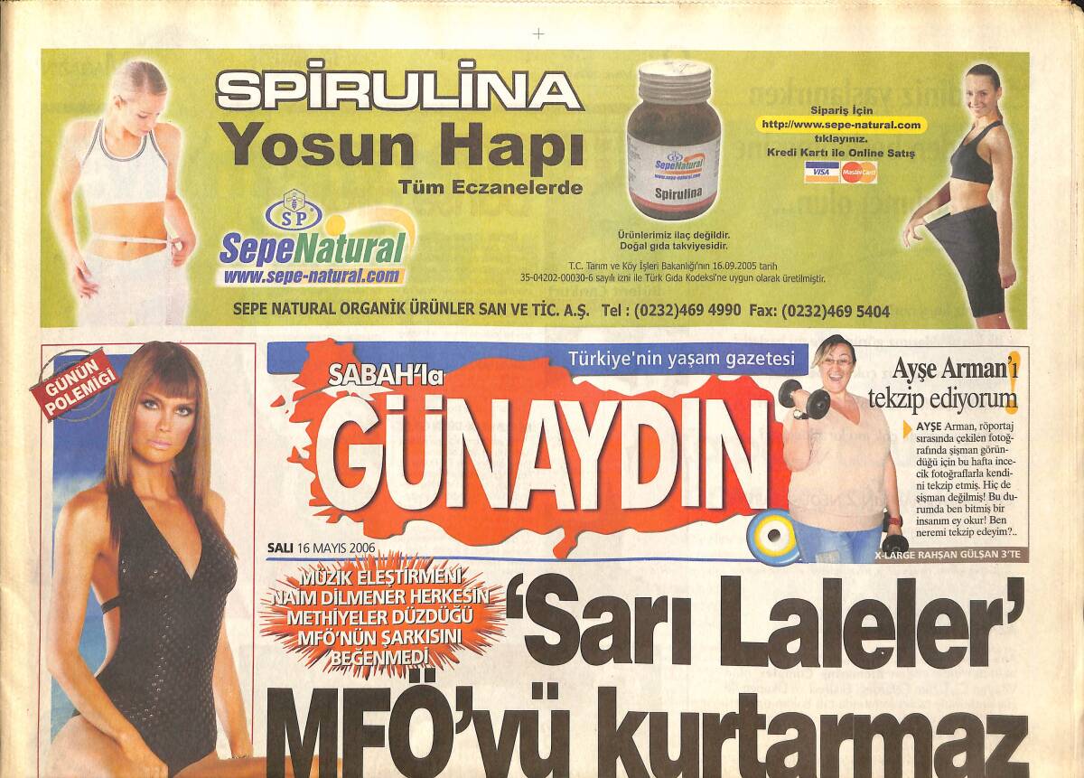 Sabah Gazetesi Günaydın Eki 16 Mayıs 2006 - Sarı Laleler MFÖ'yü Kurtaramaz - Çağla Şikel'den Beyaz'a Sitem - Sosyete Bugün Sarı Kırmızıydı GZ137941 - 1