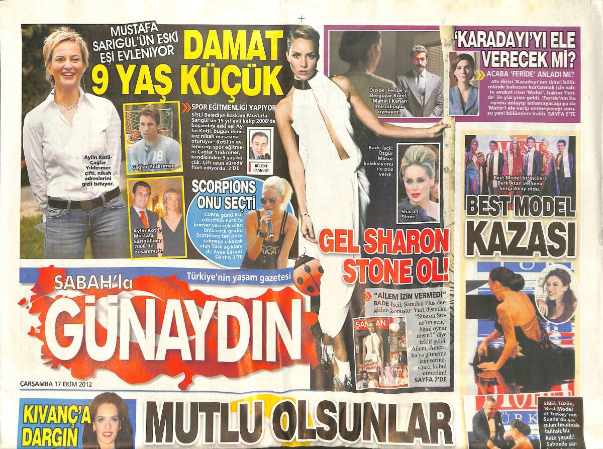 Sabah Gazetesi Günaydın Eki 17 Ekim 2012 - Sinan Çetin: Mutlu Olsunlar Zarar Ettim - Lale Belkıs Hayat Devam Ediyor'da! GZ137283 - 1