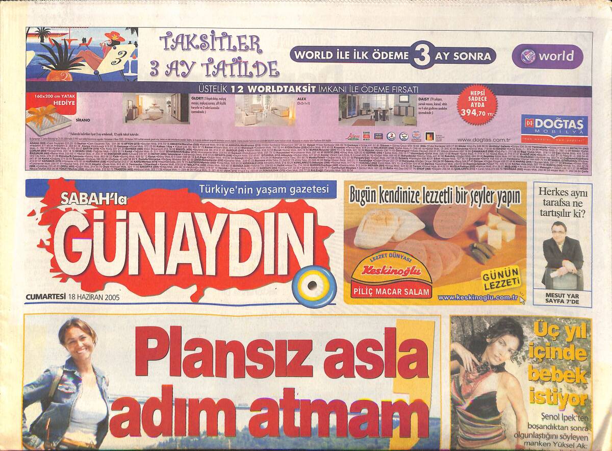 Sabah Gazetesi Günaydın Eki 18 Haziran 2005 - Yüksel Ak 