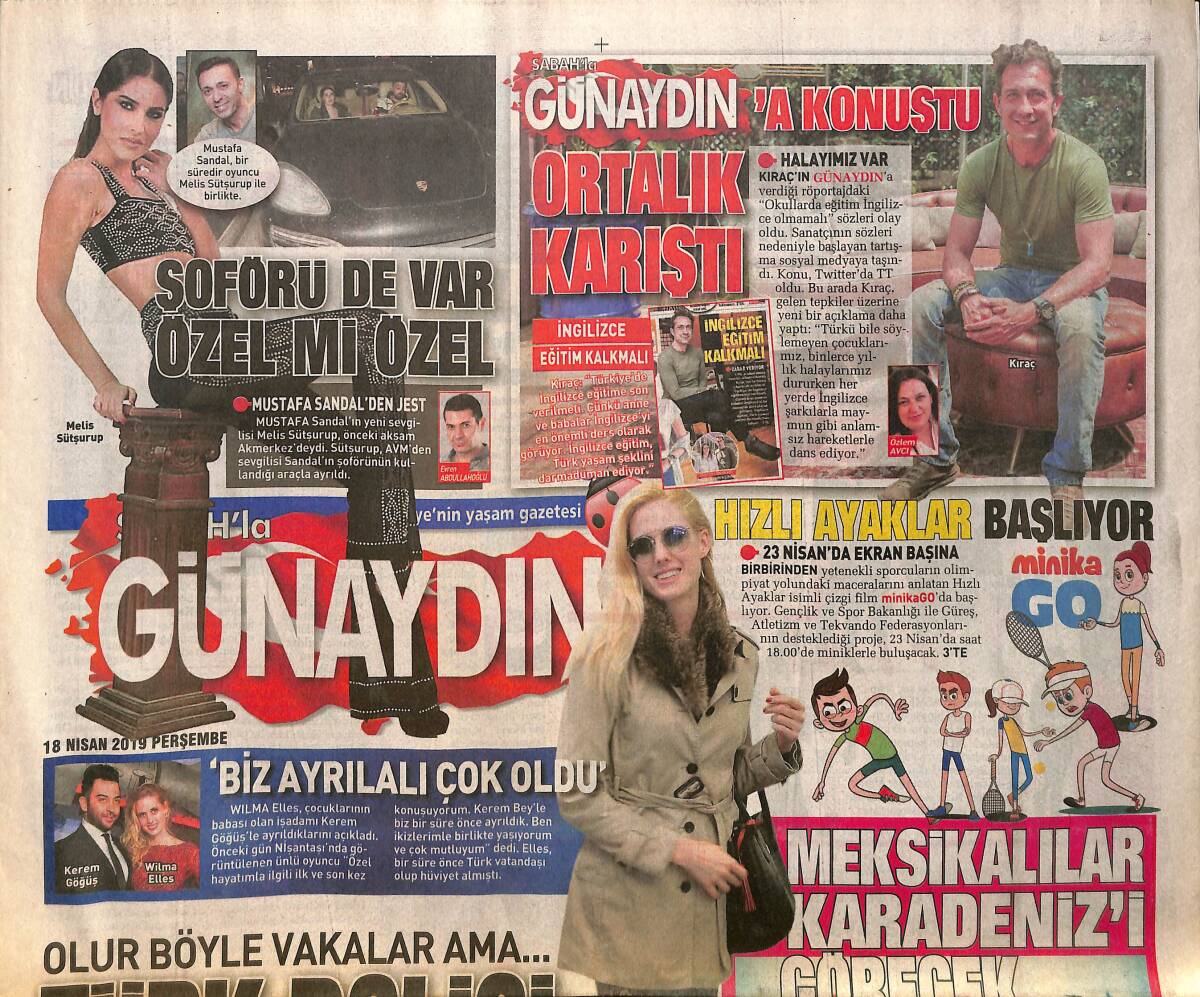 Sabah Gazetesi Günaydın Eki 18 Nisan 2019 - Cem Adrian Azerbaycan'da - Mustafa Sandal Ve Melis Sütşurup Bir Süredir Beraberler GZ154180 - 1