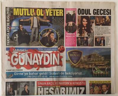 Sabah Gazetesi Günaydın Eki 19 Mart 2015 - Sinan Akçıl Günaydına Konuştu Ebru Şallıyla Hesabımız Ortaktı GZ22007 - 1