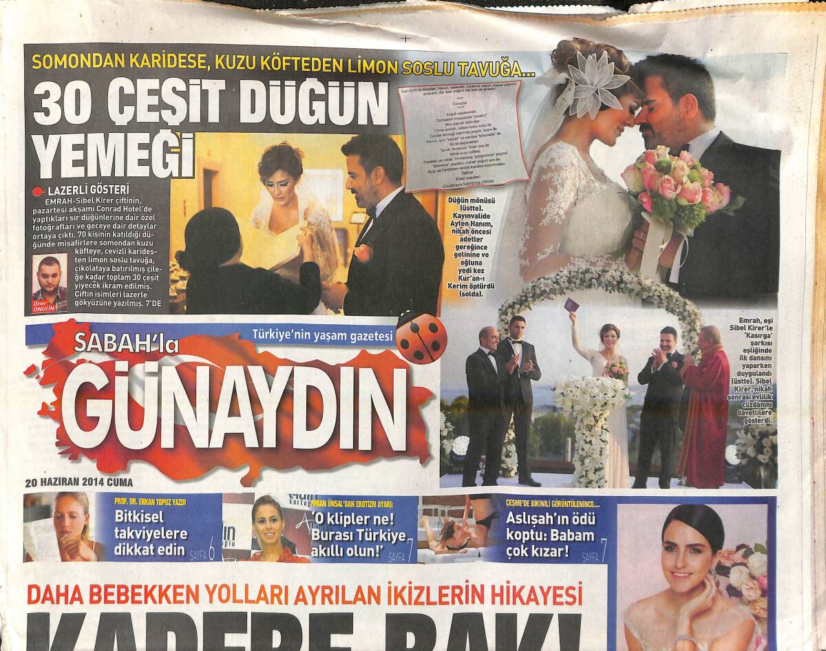 Sabah Gazetesi Günaydın Eki 20 Haziran 2014 - Aslı Tandoğan'ın Yalısı'na 200 Kişi Davetli - Sinan Akçıl İlk Kez Kirvelik Heyecanı Yaşıyorum! GZ138807 - 1