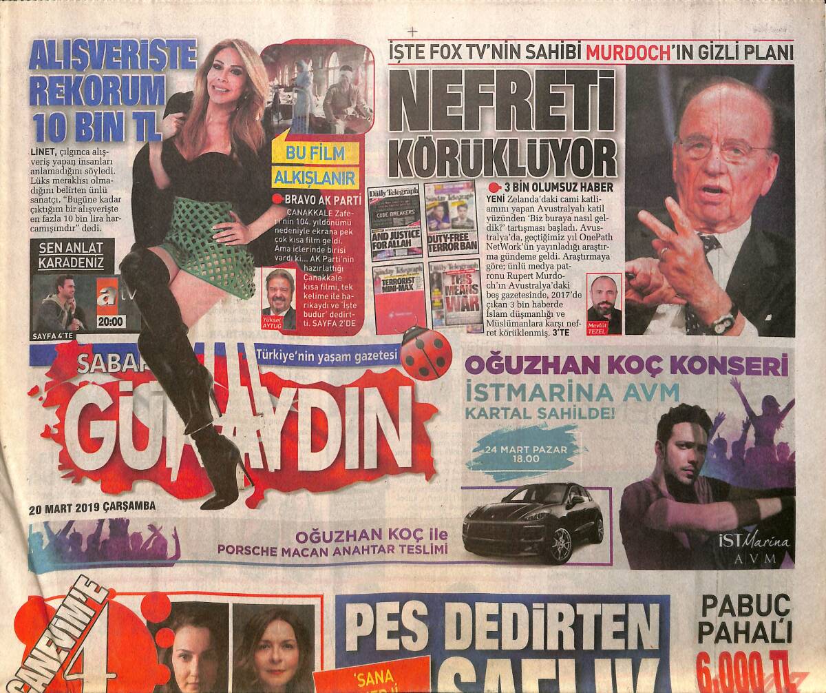 Sabah Gazetesi Günaydın Eki 20 Mart 2019 - Fatih Terim, Hülya Koçyiğit, Yılmaz Vural'dan Demet Akbağ'ın Eşinin Cenazesinde GZ154179 - 1