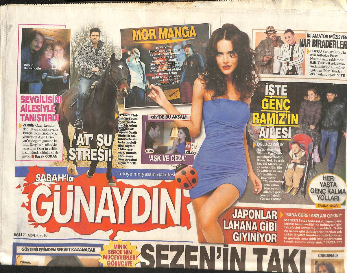 Sabah Gazetesi Günaydın Eki 21 Aralık 2010 - Sezen Aksu'nun Takı Mankeni Hülya Avşar - Cem Yılmaz 9 Günde 1 Milyon Dolar Kazandı! GZ136953 - 1