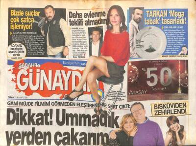 Sabah Gazetesi Günaydın Eki 21 Kasım 2008 - Tarkan Mega Tabak Tasarladı ! - Kenan Doğulu Amerikadan Döndü GZ100453 - 1