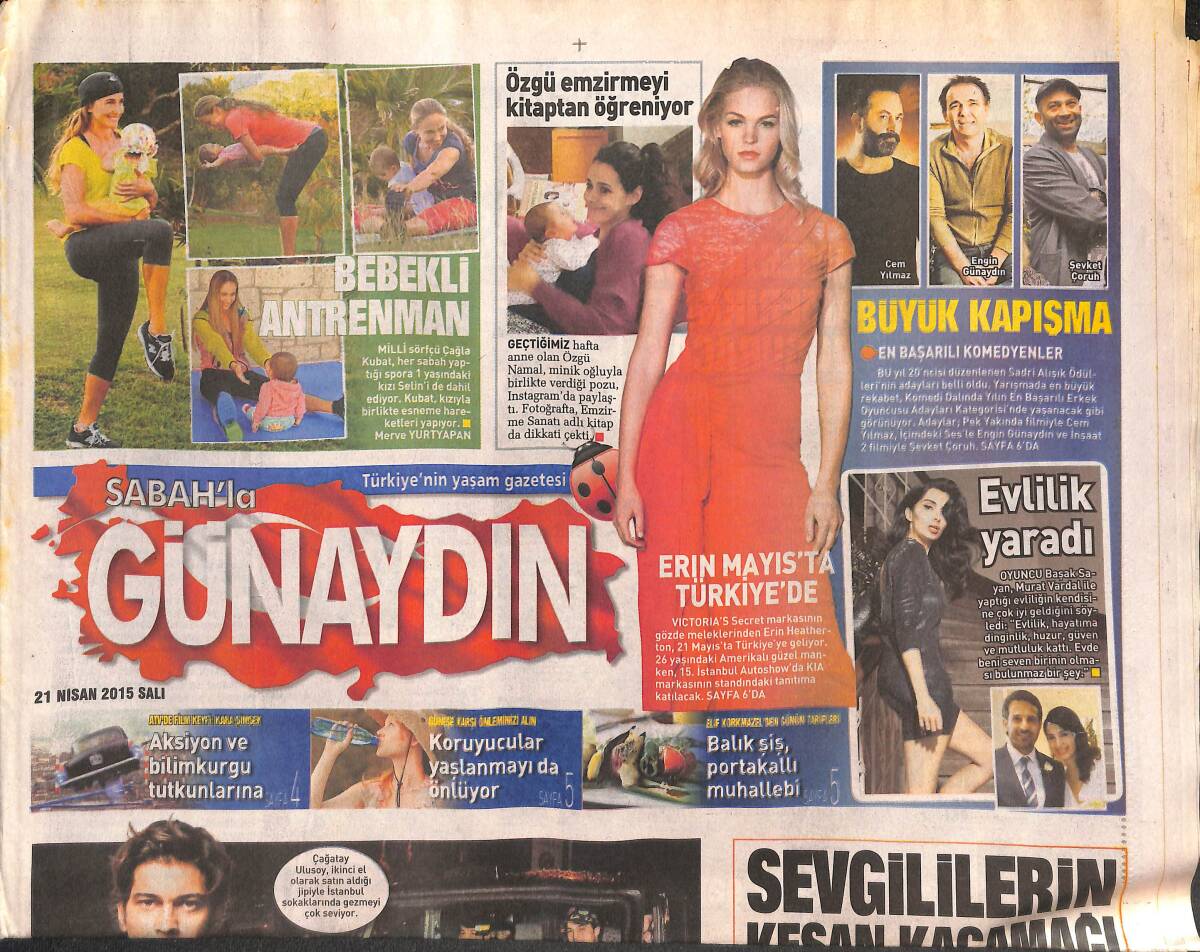 Sabah Gazetesi Günaydın Eki 21 Nisan 2015 - Çağatay Ulusoy'un Arabasına Haciz ! - Nammos Bodrum'a Geliyor GZ134899 - 1