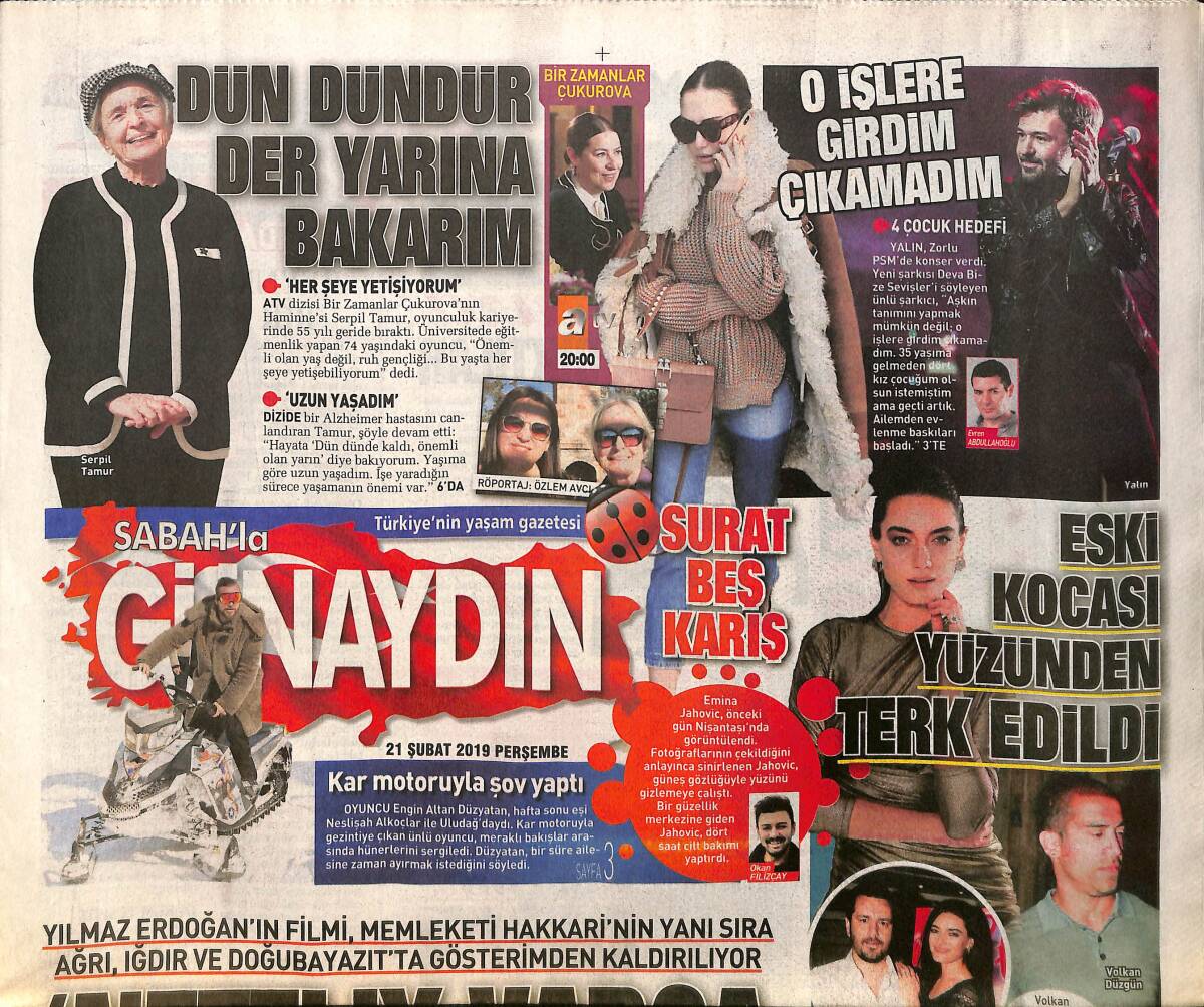 Sabah Gazetesi Günaydın Eki 21 Şubat 2019 - Cem Yılmaz Ve Şahan Gökbakar Çıldırdı - Yılmaz Erdoğan Filmini Netflix'e Sattı GZ154181 - 1