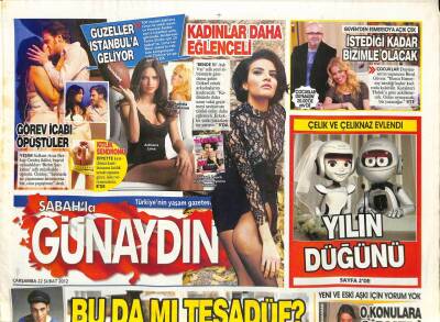 Sabah Gazetesi Günaydın Eki 22 Şubat 2012 - Ali Sunal , Önceki Gün Spiker Bahar Feyzanla Selanik-İstanbul Uçağında Samimi Bir Şekilde Görüldü GZ93717 - 1