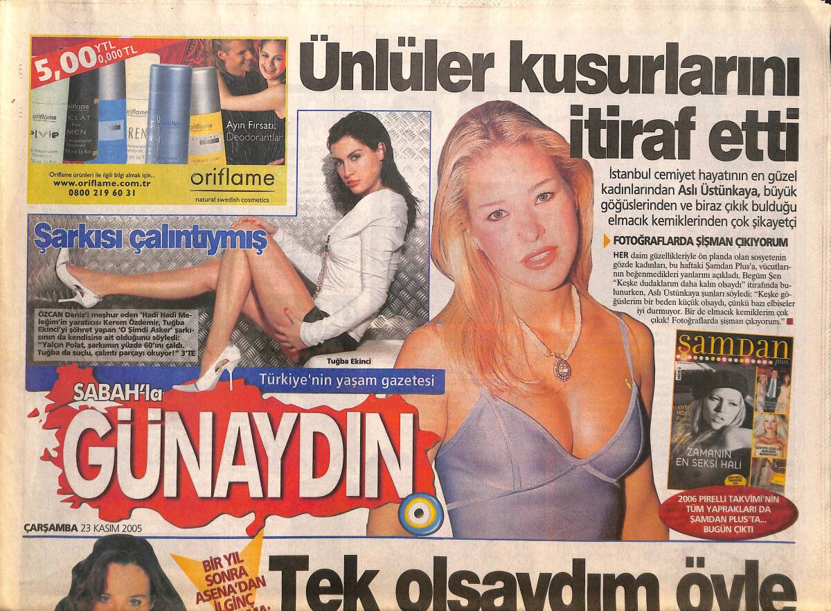 Sabah Gazetesi Günaydın Eki 23 Kasım 2005 - Ünlüler Kusurlarını İtiraf Etti - Erol Evgin Resim de Yaparmış - Elizabeth Hurley Yine Üstsüz Yakalandı GZ137937 - 1