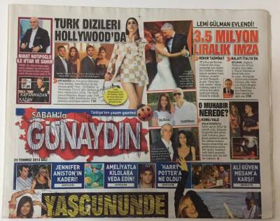 Sabah Gazetesi Günaydın Eki 23 Temmuz 2013 - Türk Dizileri Hollywoodda Son , 20 Dakika , Muhteşem Yüzyıl Dizileri İngilizce Versiyonları Yolda GZ28072 - 1