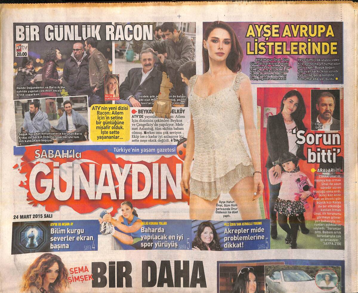 Sabah Gazetesi Günaydın Eki 24 Mart 2015 - Teoman'ın Tabiatı Böyle - Yeşim Salkım ''Önce Sağlık Sonra Single'' GZ159828 - 1