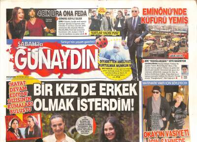 Sabah Gazetesi Günaydın Eki 25 Ekim 2012 - Kenan İmirzalıoğlunun Sinemada Gişesi Garanti - Sezen Aksu , Okayın Vasiyeti İçin Sahnede GZ124597 - 1