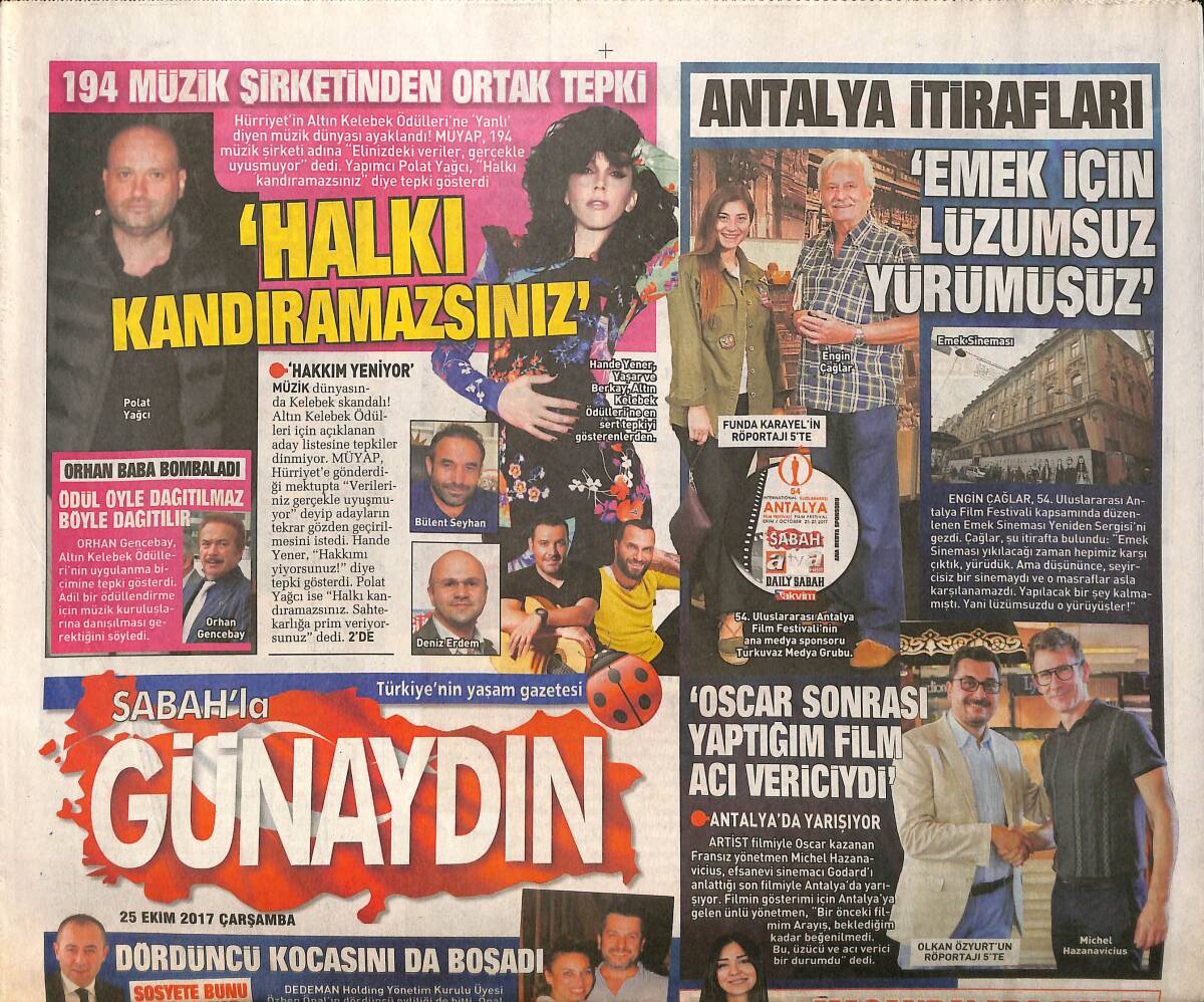 Sabah Gazetesi Günaydın Eki 25 Ekim 2017 - Orhan Baba Bombaladı: Ödül Öyle Dağıtılmaz Böyle Dağıtılır GZ154252 - 1