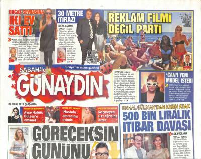 Sabah Gazetesi Günaydın Eki 25 Eylül 2013 - 14 Koruma Faktörlü Tarkan - Kemal Gülmandan Karşı Atak GZ124777 - 1