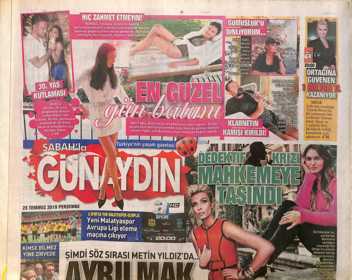 Sabah Gazetesi Günaydın Eki 25 Temmuz 2019 - J Balvin Nusret'in Otelinde Kalacak - Metin Yıldız: Ayrılmak İstedim Beni Bıçakladı GZ154256 - 1