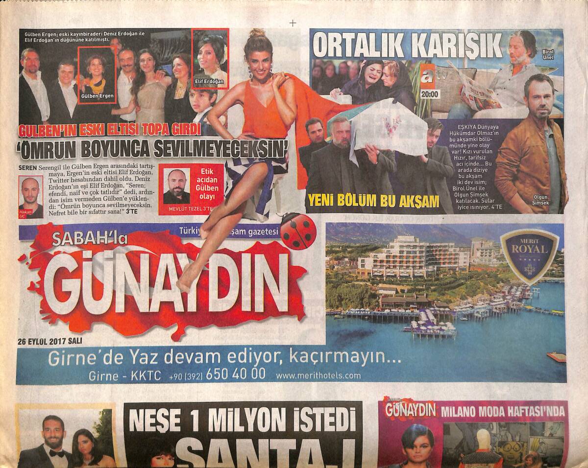 Sabah Gazetesi Günaydın Eki 26 Eylül 2017 - Gülben'in Eski Eltisi Topa Girdi - Willy William Türkiye'de GZ154247 - 1