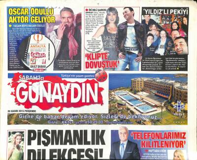Sabah Gazetesi Günaydın Eki 26 Kasım 2015 - Jeremy Irons Antalyaya Geliyor - Ekrandan Eşkiya Fırtınası Dinmez GZ124988 - 1