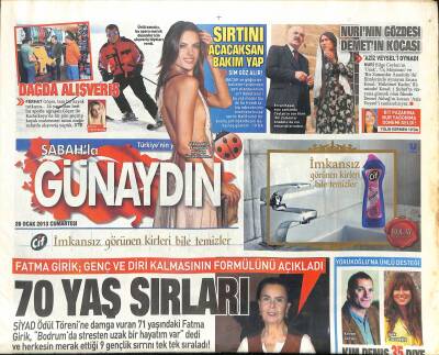 Sabah Gazetesi Günaydın Eki 26 Ocak 2013 - Fatma Girik , Genç Ve Diri Kalmasının Formulünü Açıkladı GZ124782 - 1