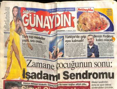Sabah Gazetesi Günaydın Eki 27 Aralık 2003 - Ajda Pekkan Yılbaşında 30 Şarkı Söyleyecek GZ113532 - 1
