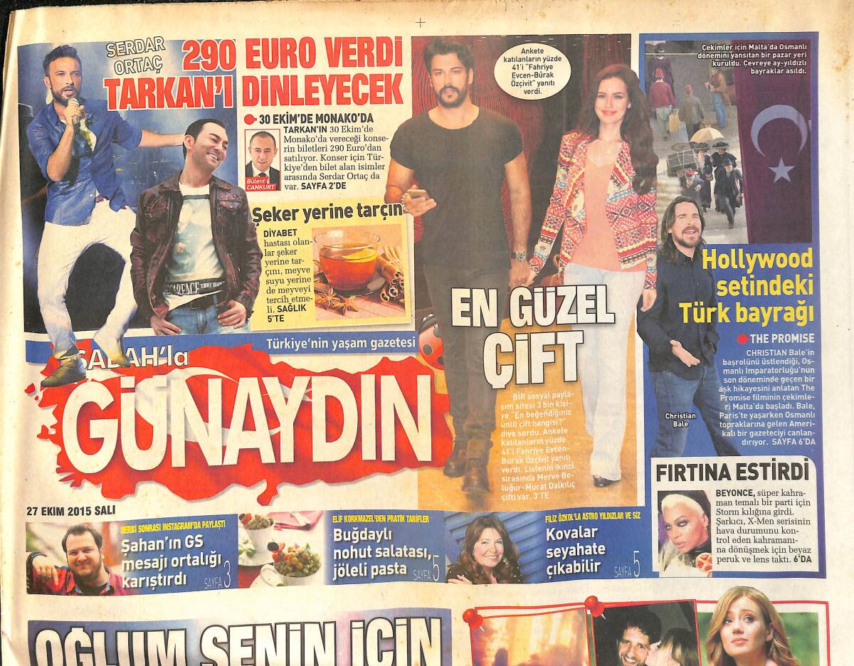 Sabah Gazetesi Günaydın Eki 27 Ekim 2015 - Serdar Ortaç 290 Euro Verdi Tarkan'ı Dinleyecek GZ160009 - 1