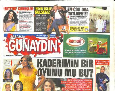 Sabah Gazetesi Günaydın Eki 27 Temmuz 2013 - Kim Kardashiana Altın Tuvalet-Cem Yılmaz Ve Saz Arkadaşları GZ105653 - 1