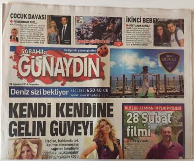 Sabah Gazetesi Günaydın Eki 28 Ağustos 2014 - Hadise Kendi Kendine Gelin Güveyi .... GZ28535 - 1