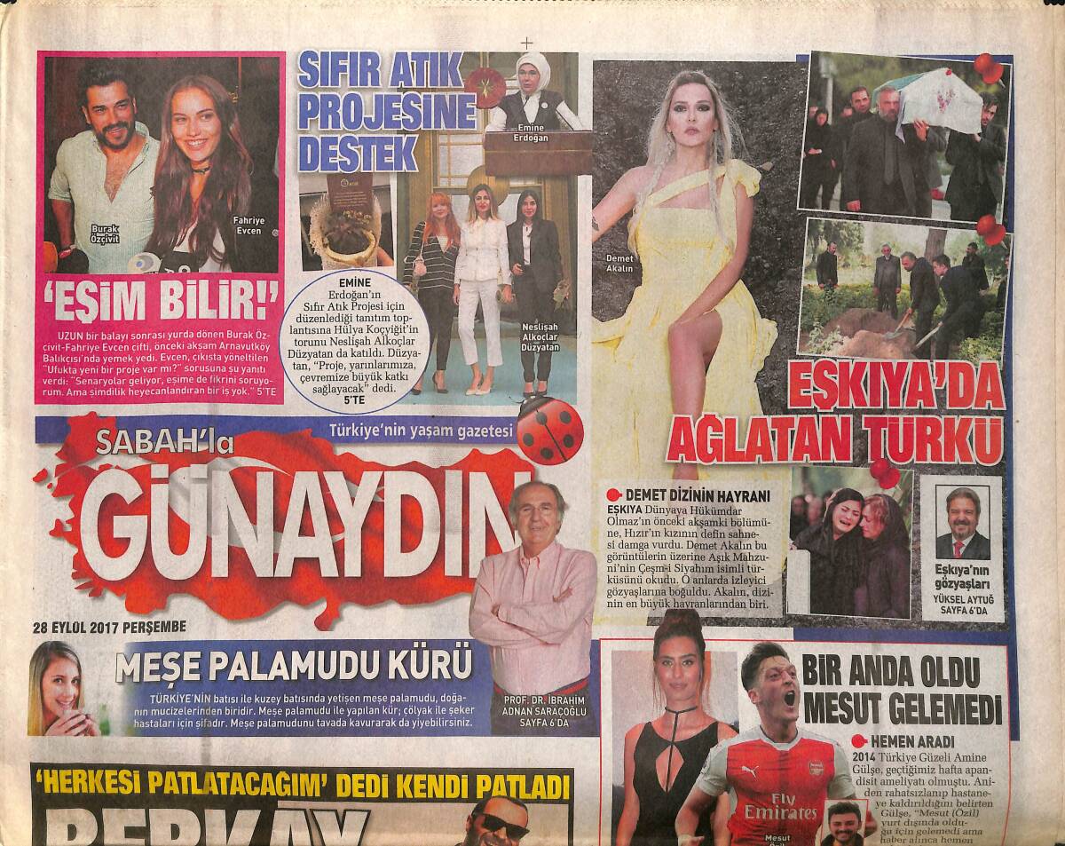Sabah Gazetesi Günaydın Eki 28 Eylül 2017 - Herkesi Patlatacağım Dedi Kendi Patladı Berkay Bu Ne - Bir Anda Oldu Mesut Gelemedi GZ154248 - 1