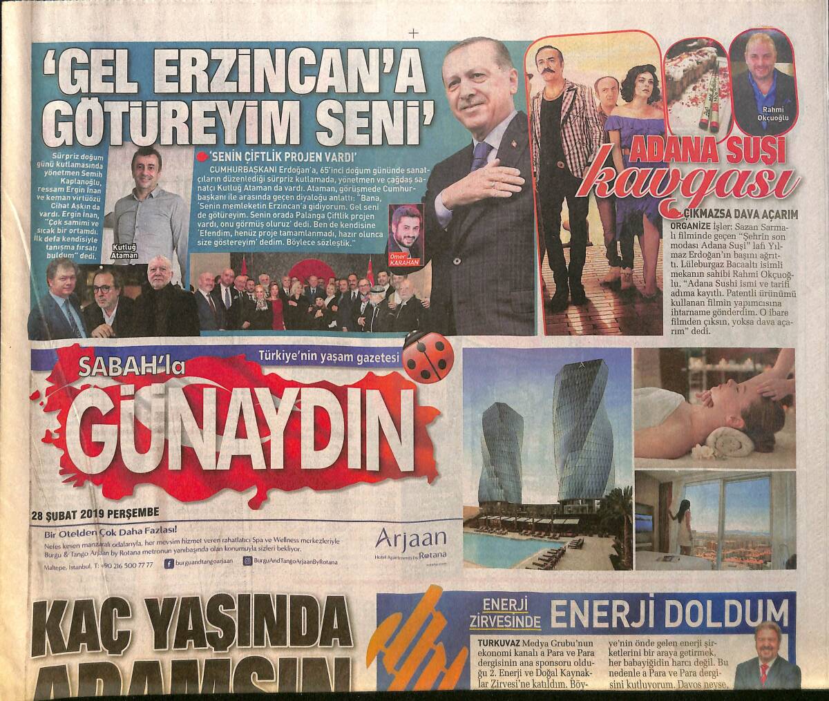 Sabah Gazetesi Günaydın Eki 28 Şubat 2019 - Cüneyt Arkın Yıllar Sonra Sahnede - Hazar Ergüçlü Ve Sevgilisinin Arasında 19 Yaş Fark Var GZ154182 - 1