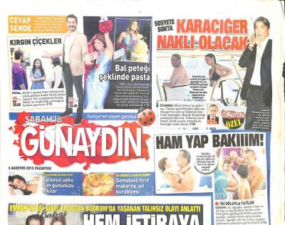 Sabah Gazetesi Günaydın Eki 3 Ağustos 2015 - Emrahın Eşi Sibel Erdoğan Bodrumda Yaşana Talihsiz Olayı Anlattı GZ105416 - 1