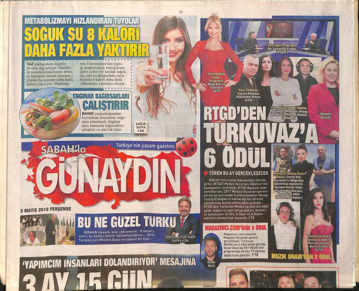 Sabah Gazetesi Günaydın Eki 3 Mayıs 2018 - Tüm Gözler Jennifer Lopez'de - Bülent Ersoy: Tarkan Bey Benim Dostumdur GZ154271 - 1