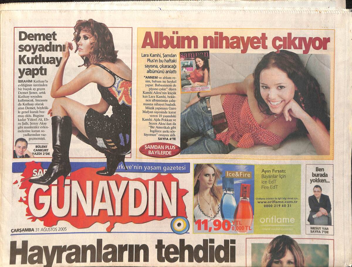 Sabah Gazetesi Günaydın Eki 31 Ağustos 2005 - Mustafa Sandal: Evlenmeyeceğim - Nilüfer İlk Kez Bir Dizinin Müziklerini Besteledi GZ3211 - 1