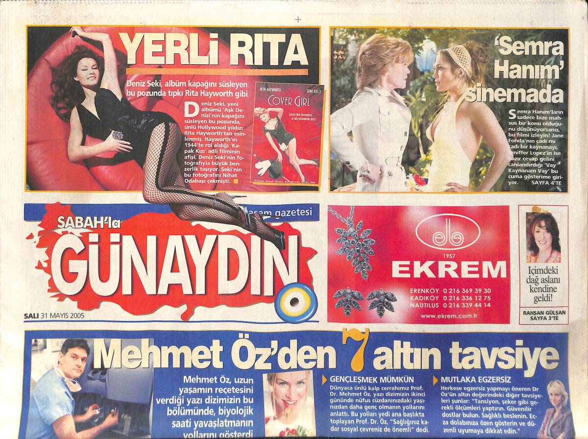 Sabah Gazetesi Günaydın Eki 31 Mayıs 2005 - Mehmet Öz'den tavsiyeler-Gösteriye Geç Kalan Asena,Ney Grubundan Kovuldu-Müzeyyen Şener, Ayakta Alkışlandı GZ154399 - 1