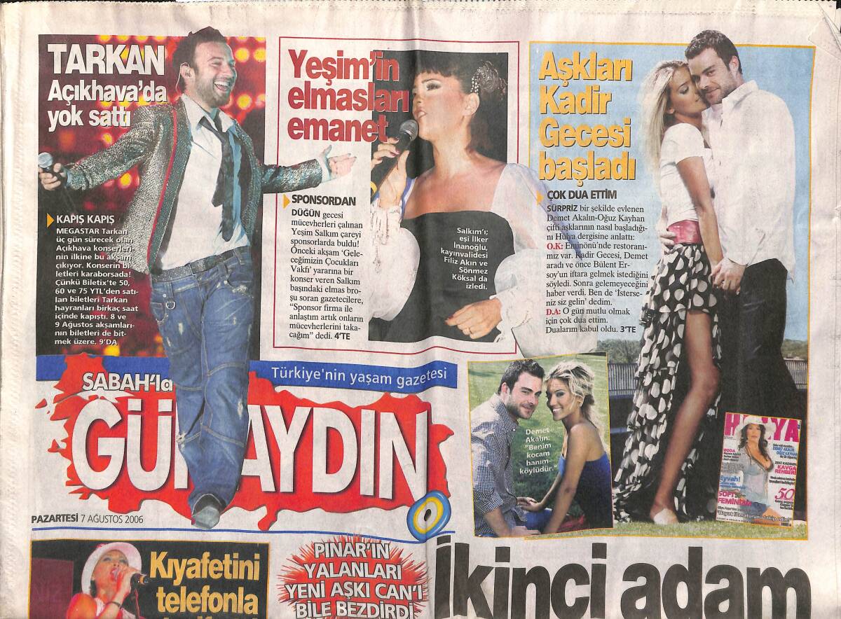 Sabah Gazetesi Günaydın Eki 7 Ağustos 2006 - Tarkan Açıkhava'da Yok Sattı GZ152950 - 1