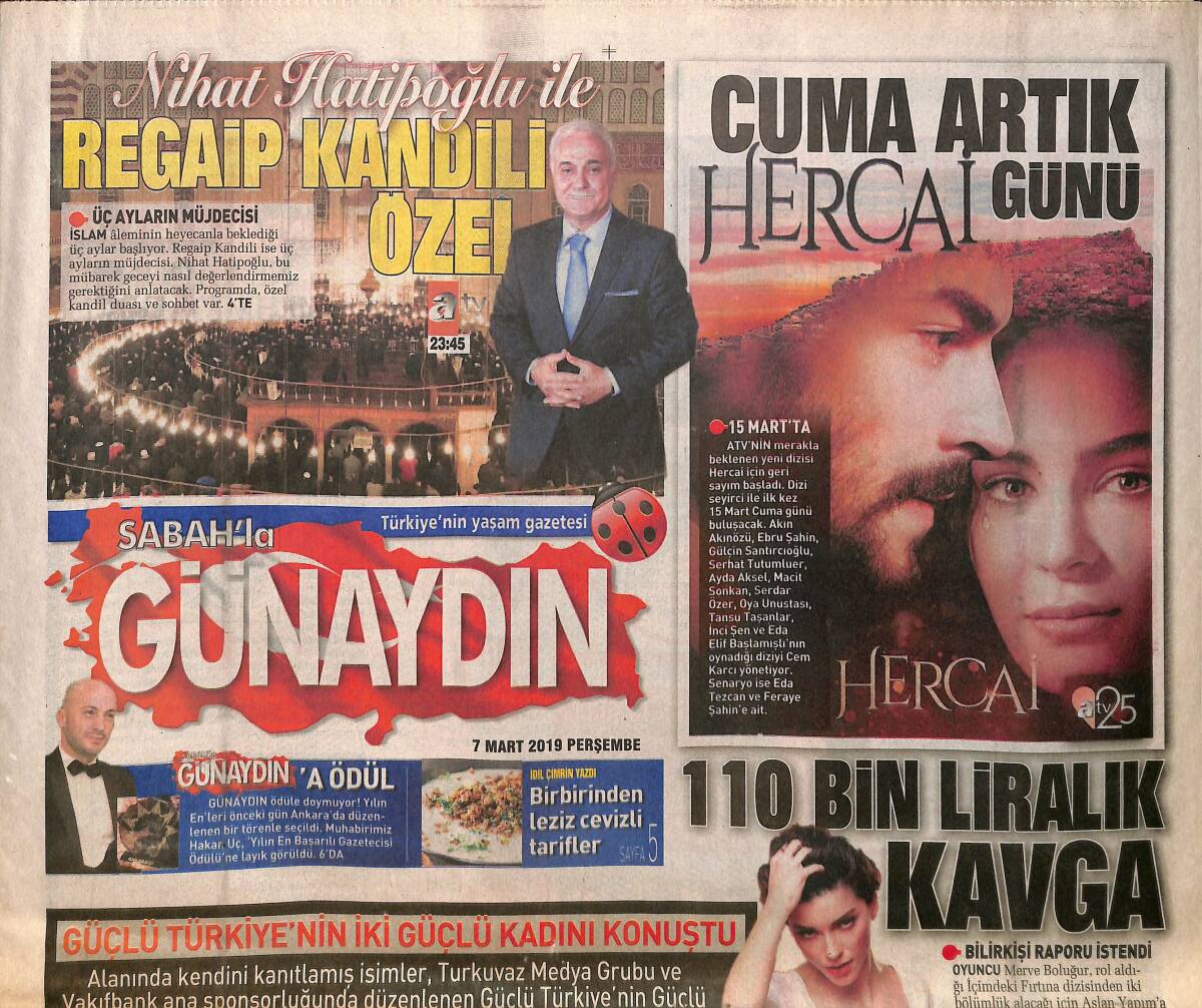 Sabah Gazetesi Günaydın Eki 7 Mart 2019 - Ajda Pekkan 