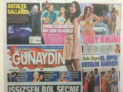 Sabah Gazetesi Günaydın Eki 7 Temmuz 2016 - Seda Sayan El Öptü Ortalık Karıştı GZ29757 - 1
