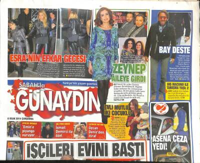 Sabah Gazetesi Günaydın Eki 8 Ocak 2014 - Özcan Denizden İtiraf - Esra Eronun Efkar Gecesi GZ116389 - 1