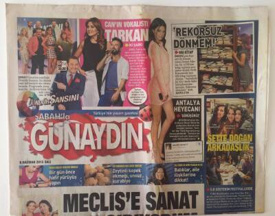 Sabah Gazetesi Günaydın Eki 9 Haziran 2015 - Uğur Işılak Meclise Sanat İçin Gidiyorum Dedi , Tarkan Sibel Cana İki Şarkı Verdi Ve Vokal De Yapacak GZ20902 - 1