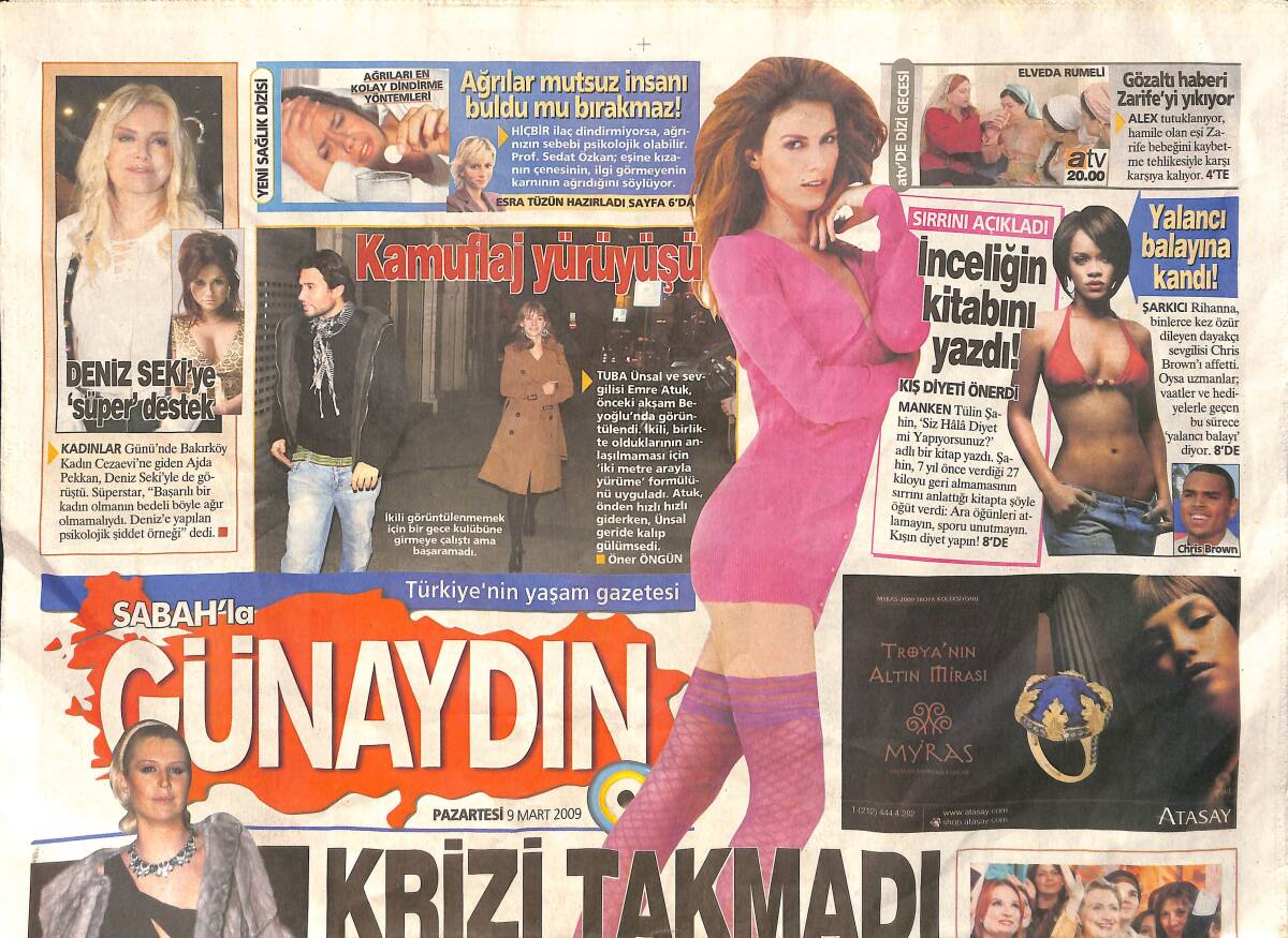 Sabah Gazetesi Günaydın Eki 9 Mart 2009 - Deniz Seki'ye Süper Destek - Mustafa Sandal'ı Çıldırtan Soru GZ160822 - 1