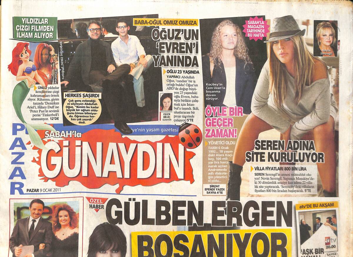 Sabah Gazetesi Günaydın Eki 9 Ocak 2011 - Seren Serengil Adına Site Kuruluyor! - Gülben Ergen Boşanıyor! GZ136966 - 1