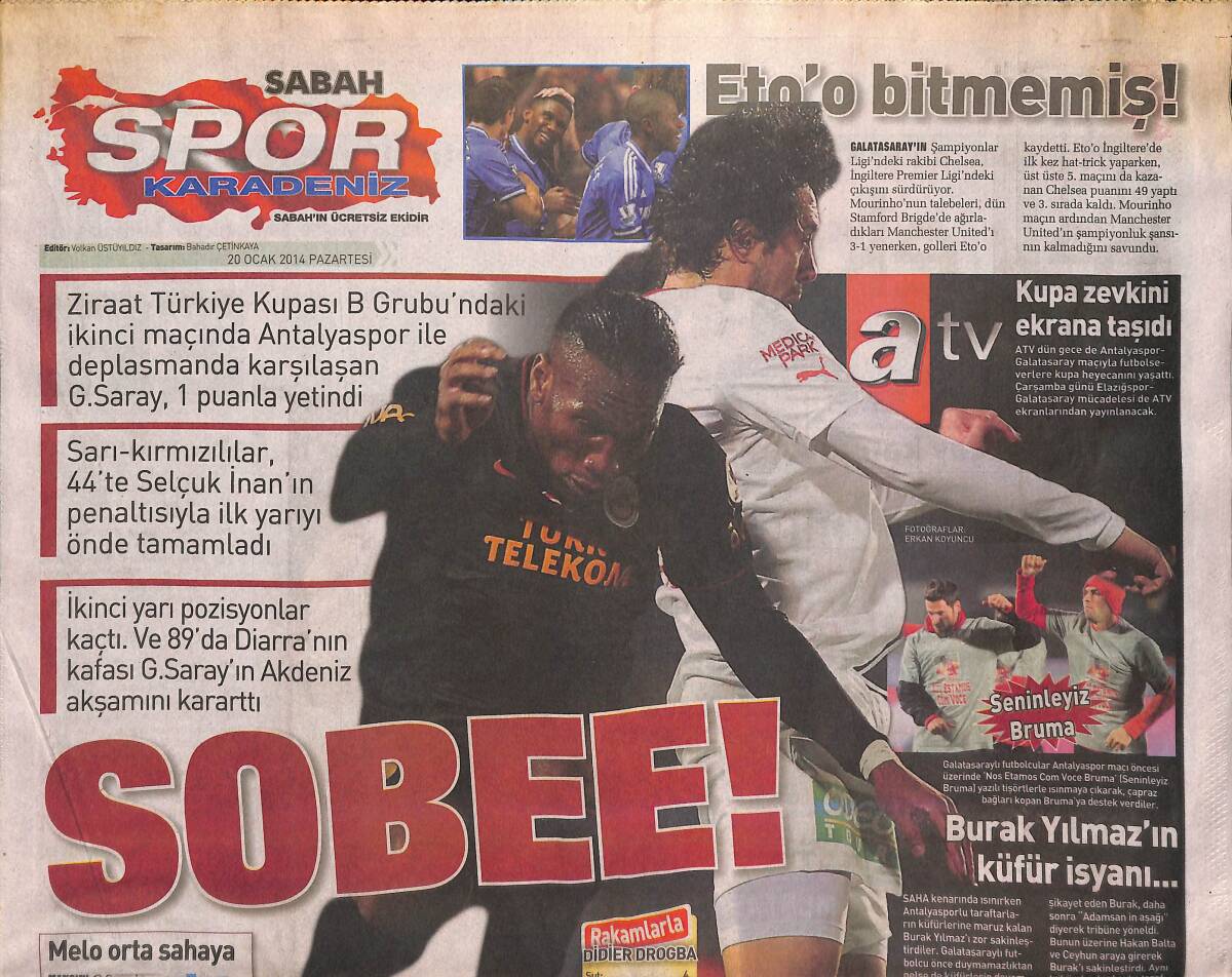 Sabah Gazetesi Karadeniz Spor Eki 20 Ocak 2014 - Burak Yılmaz'ın Küfür İsyanı - Eto Bitmemiş ! GZ134962 - 1