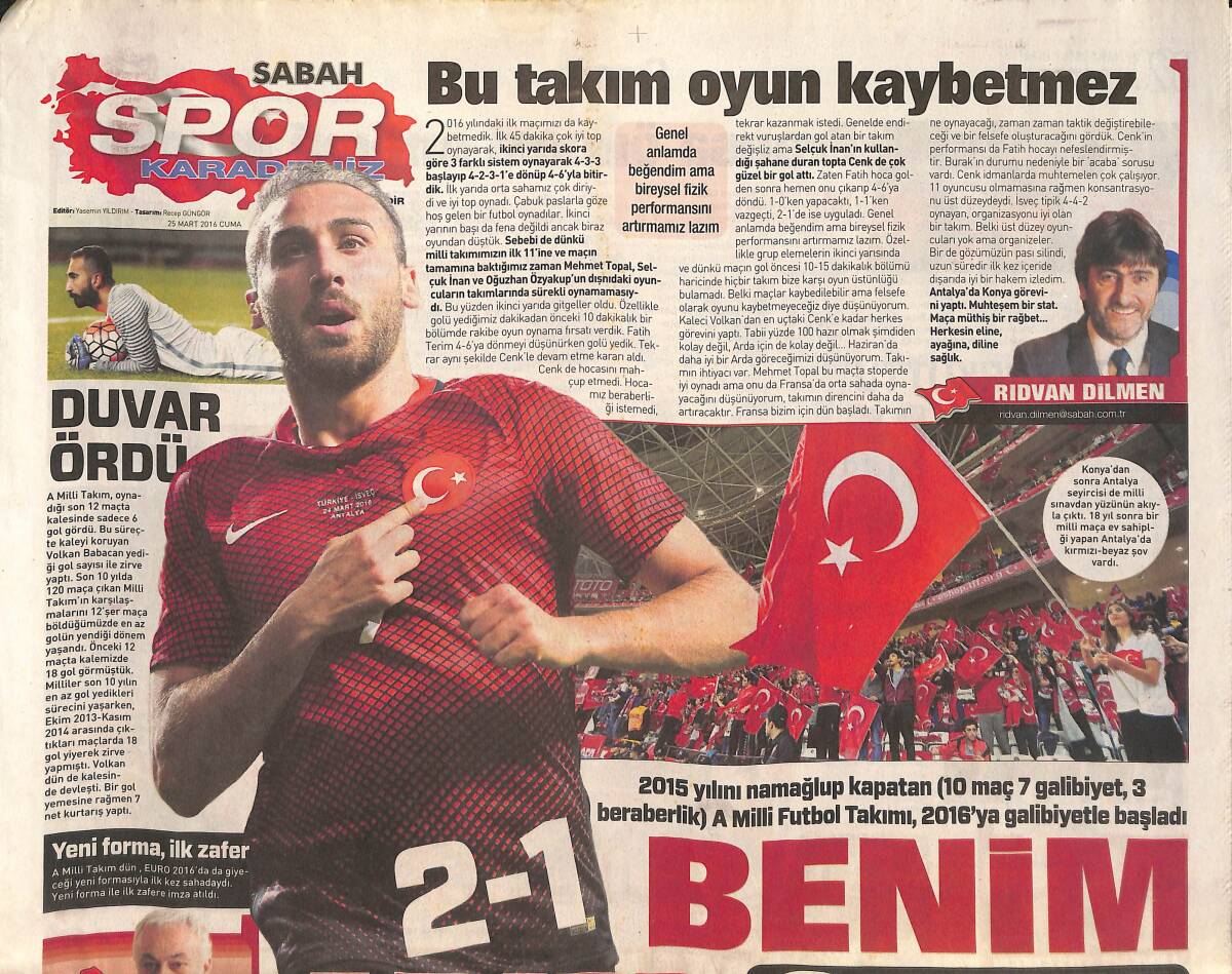 Sabah Gazetesi Karadeniz Spor Eki 25 Mart 2016 - Fatih Terim '' Kazanmak Güzel '' GZ134951 - 1