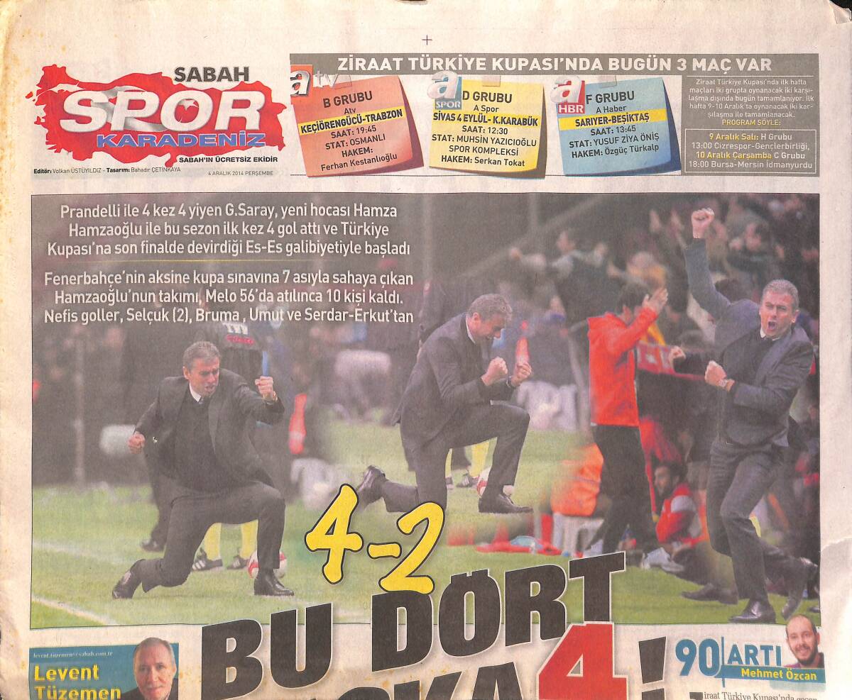 Sabah Gazetesi Karadeniz Spor Eki 4 Aralık 2014 - Trabzonspor'da Hedef 9.Kupa GZ134912 - 1