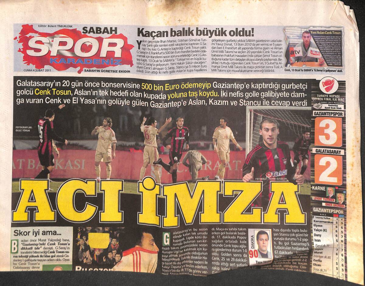 Sabah Gazetesi Karadeniz Spor Eki 4 Şubat 2011 - 1461 Kaçan Gollere Yanıyor GZ134913 - 1